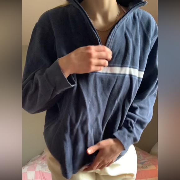 Blue Striped Quarter Zip Light Weight Sweater - Picture 4 of 4